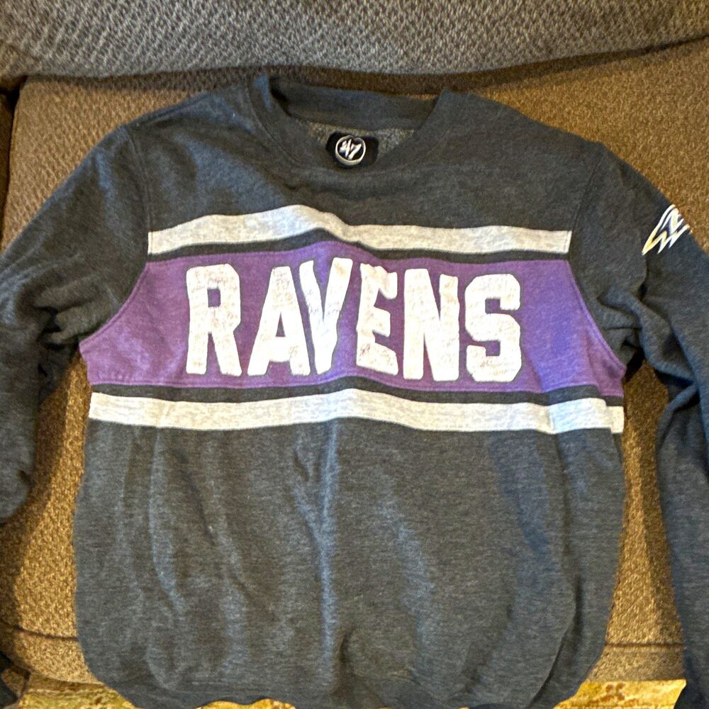 ’47 Baltimore Ravens NFL Crewneck Sweatshirt Long Sleeve Gray/Purple L